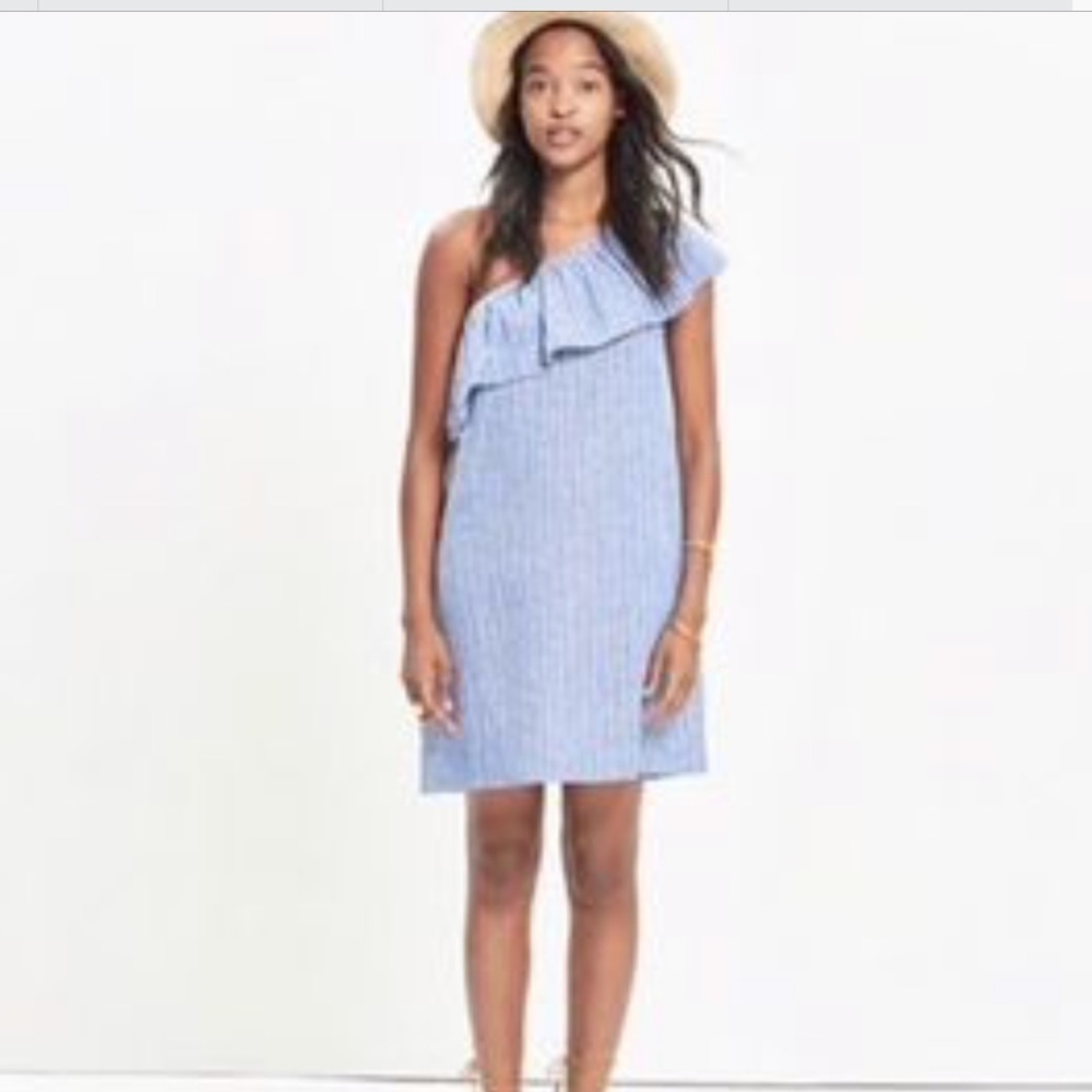 Madewell One shoulder ruffle striped dress